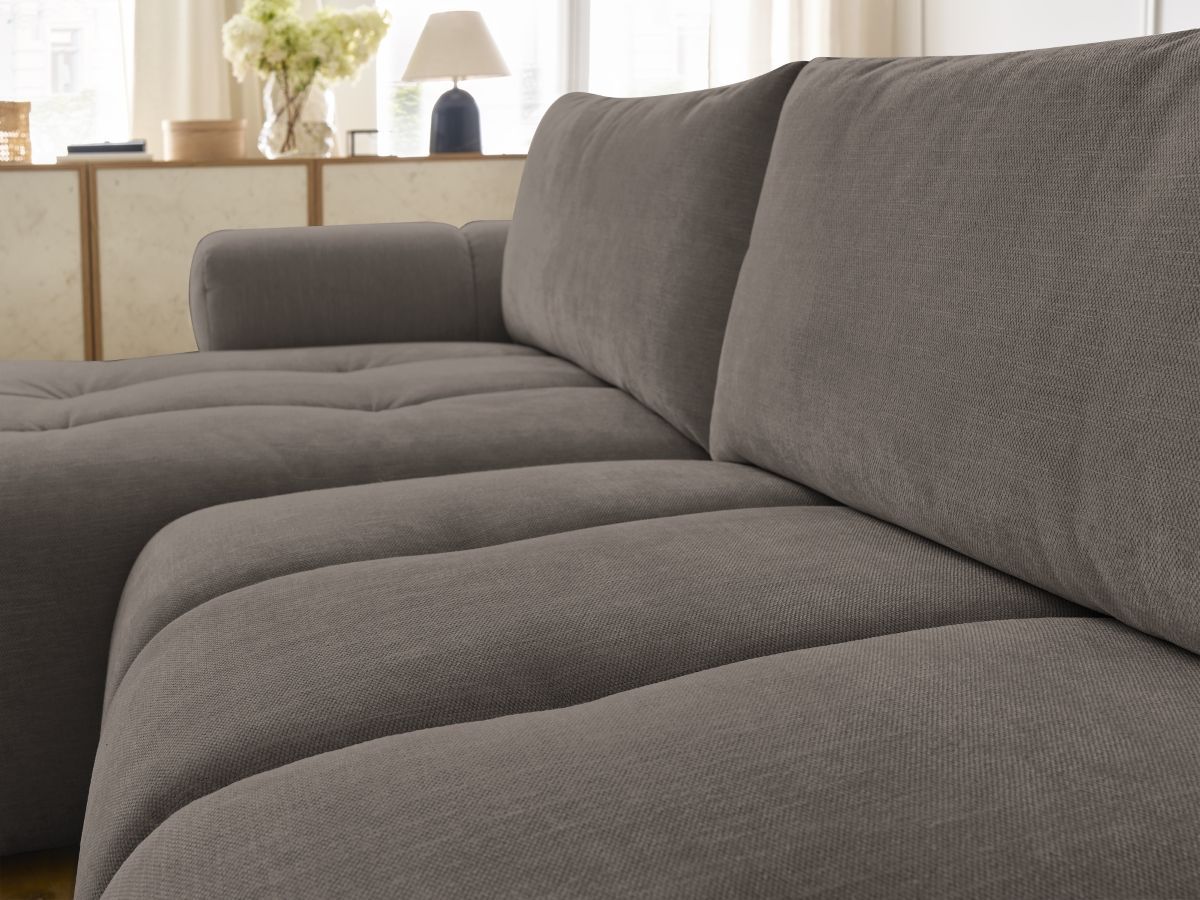 Bobochic Fuji Ecksofa mit Schlaffunktion und Bettkasten 292 × 160 cm Stoff Taupe Ecke links