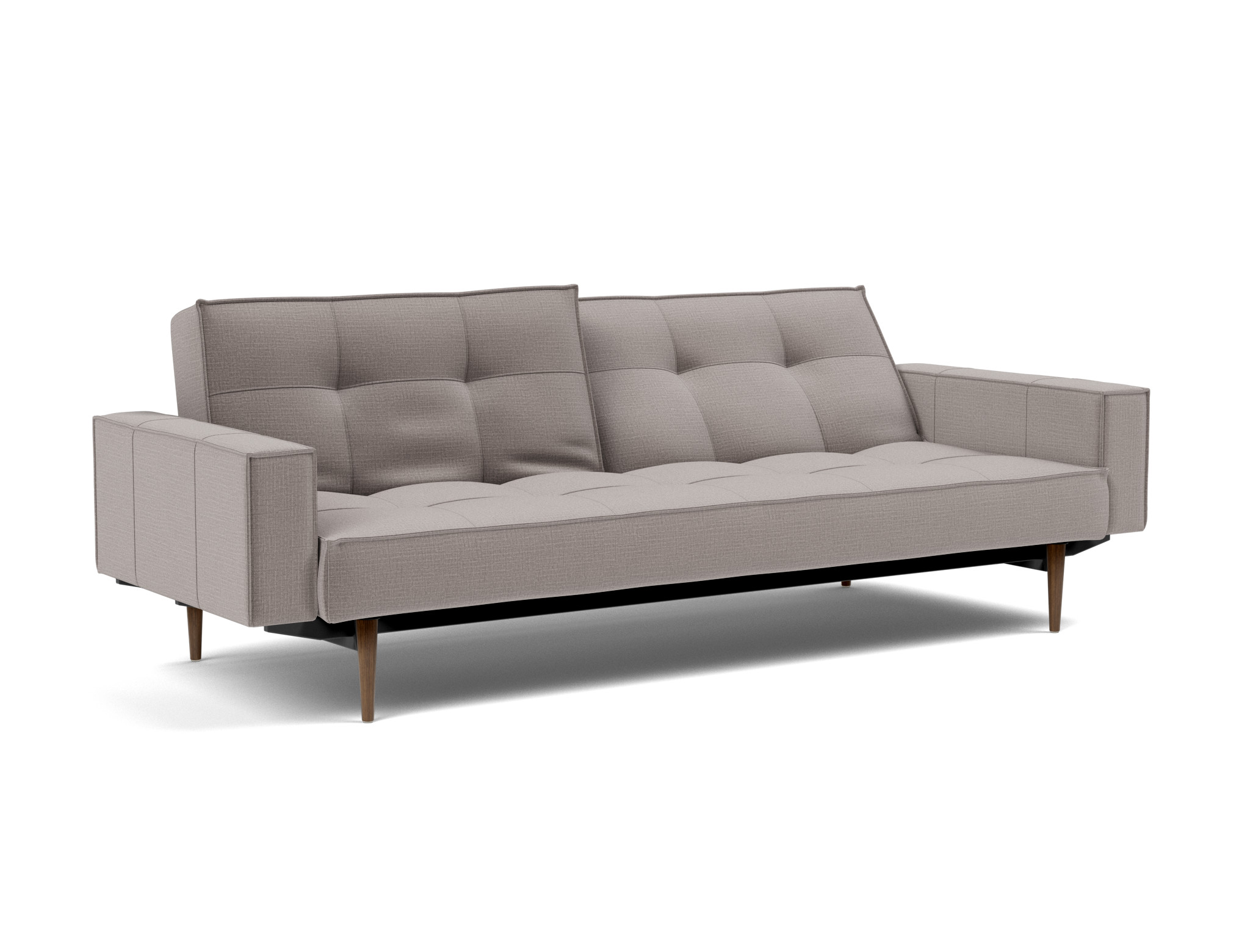 Schlafsofa Splitback mit Armlehnen Chenille Esina 418-Truffle Beine Styletto Eiche dunkel