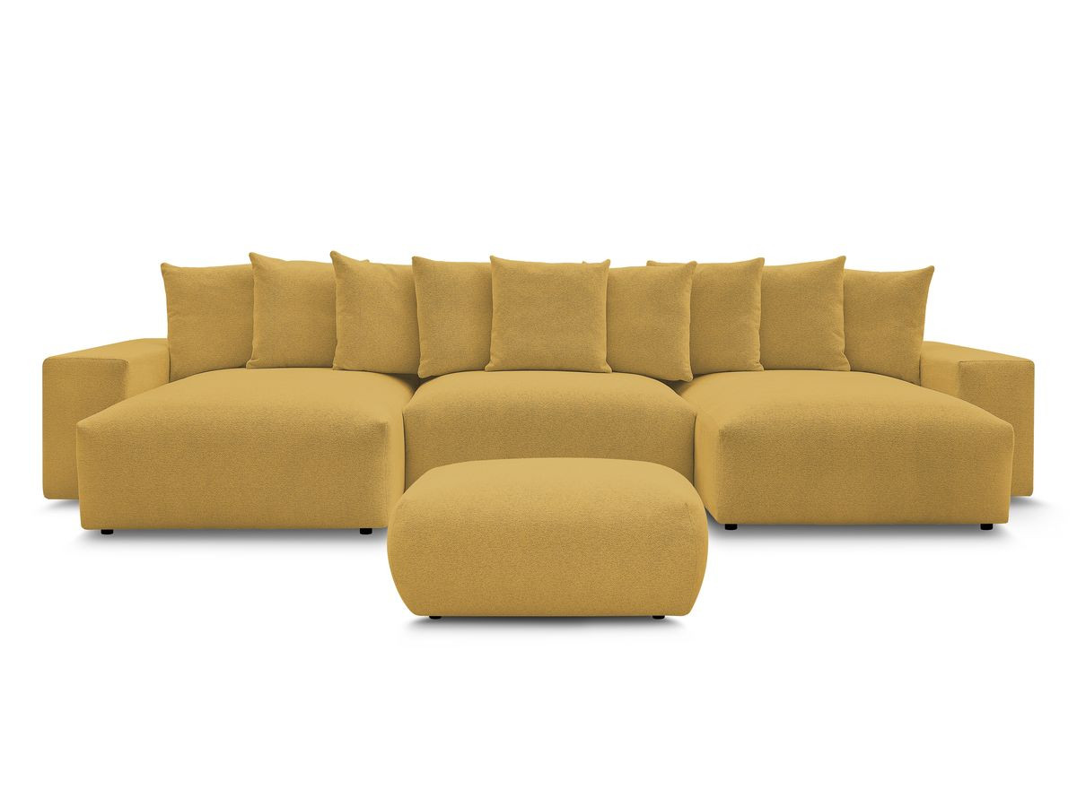 Bobochic Voltaire Wohnlandschaft mit Pouf 420 × 174 cm, Liegefläche 135 × 345 cm Melange-Stoff Gelb