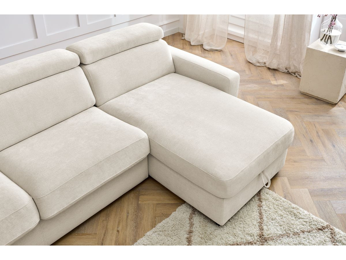 Bobochic Monaco Ecksofa mit Schlaffunktion und Bettkasten Stoff Beige, Liegefläche 140 × 190 cm