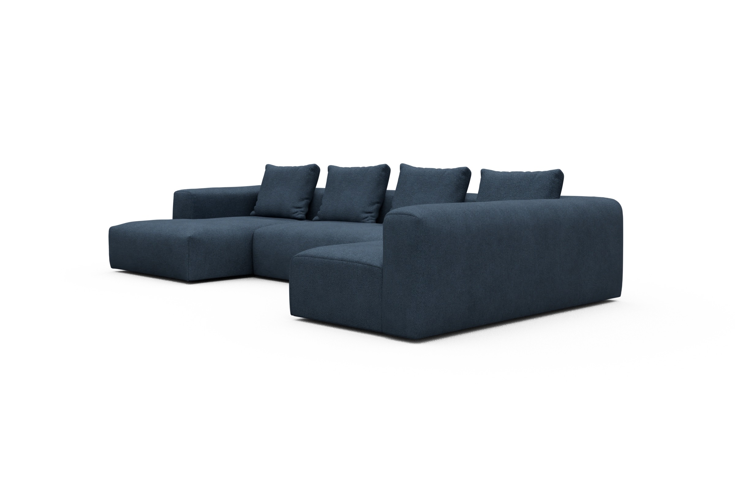 Wohnlandschaft Fred Chaiselongue links mit 2-Sitzer und lange Armlehne rechts Boucle-Blue