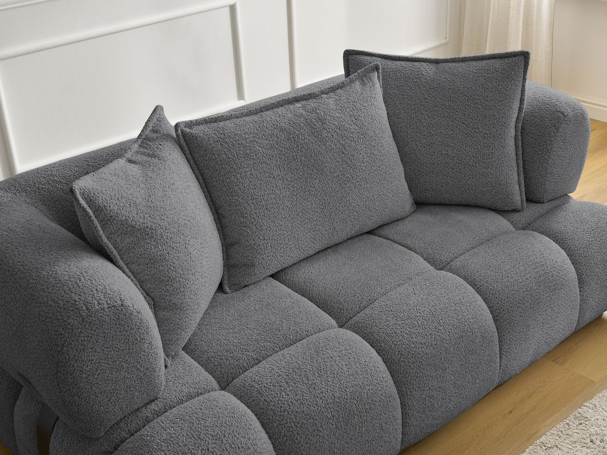 Bobochic Alya Sofa 2-Sitzer mit Pouf Bouclé-Stoff Dunkelgrau
