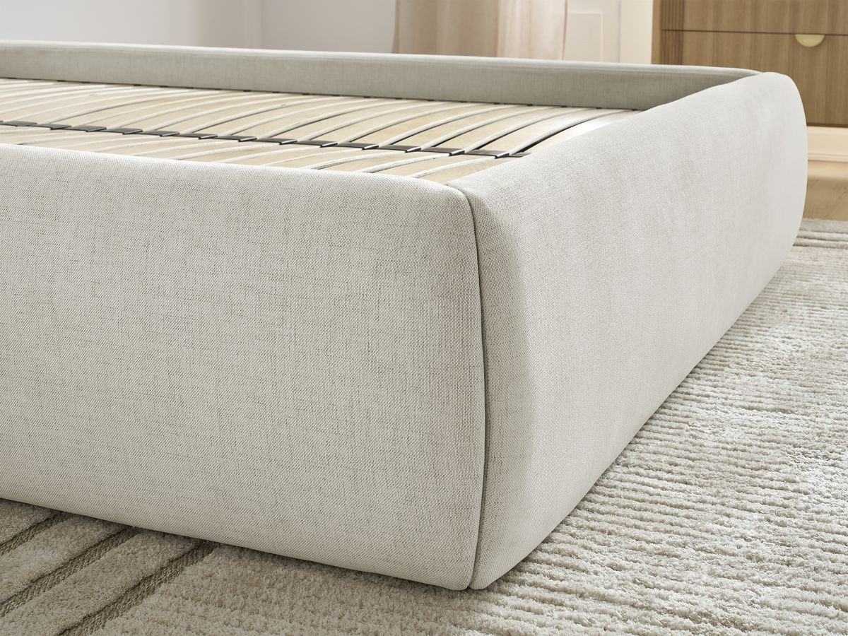 Bobochic Inera Bettgestell mit Bettkasten, ohne Kopfteil Stoff Beige, Liegefläche 160 × 200 cm