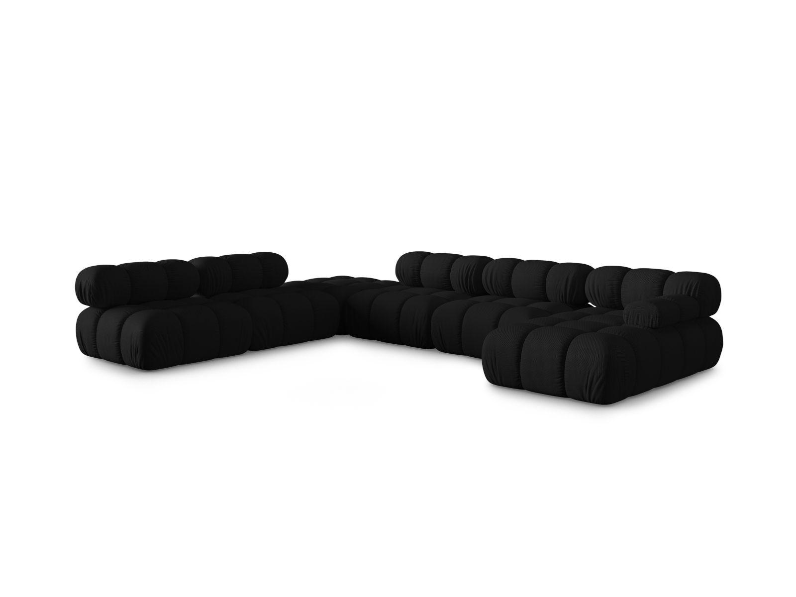Micadoni Modulares Panorama Ecksofa Bellis 7-Sitzer Links 3D-Stoff Sonic Schwarz