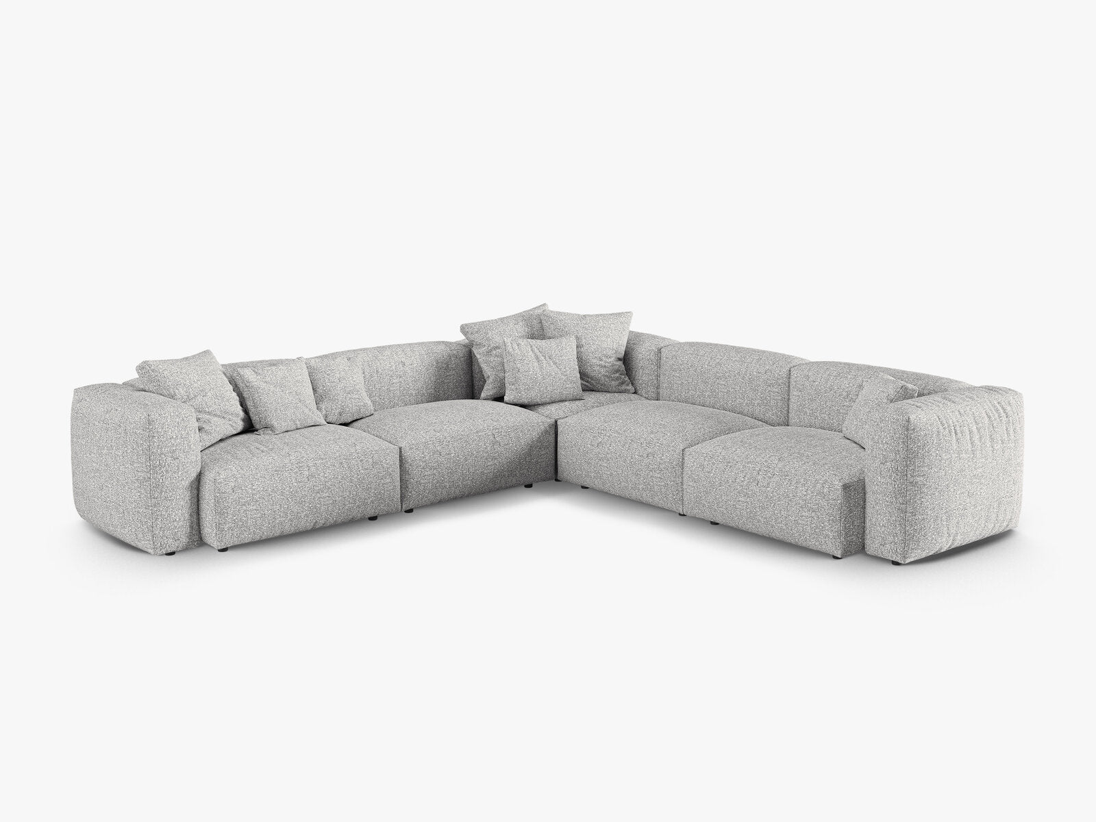 Micadoni modulares symmetrisches Ecksofa XL Martina 5-Sitzer 90cm Sitztiefe Boucle Monet Silber