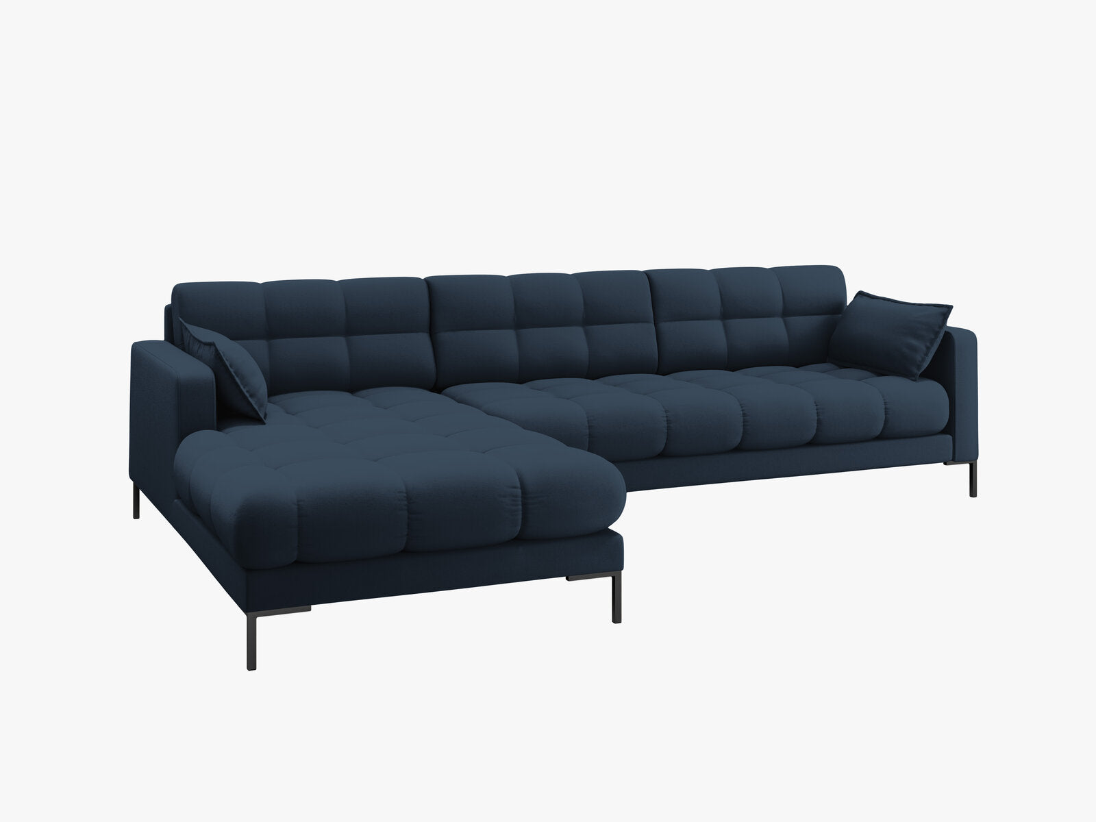 Micadoni Ecksofa Mamaia 5-Sitzer Links Strukturierter Stoff Neve Blau schwarze Beine