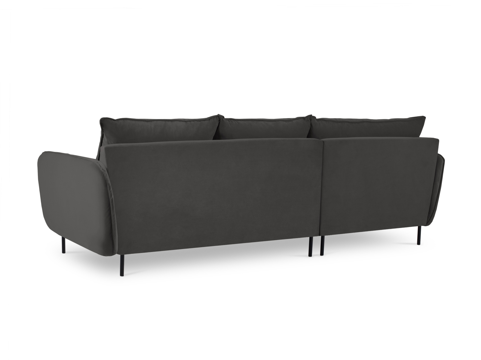 Cosmopolitan Design Ecksofa Vienna 5-Sitzer Samt Bluvel Dunkelgrau Melange Links Beine Schwarzes Metall
