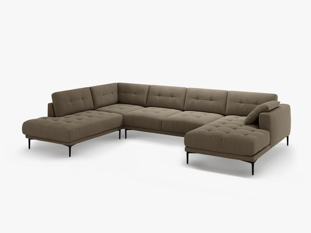 Micadoni Panorama Ecksofa Bemy 7-Sitzer Links Samt Grau Braun