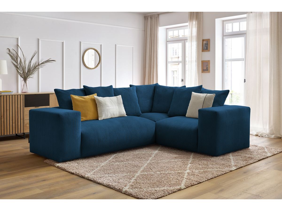 Bobochic Voltaire Ecksofa 268 × 214 cm Cordsamt Dunkelblau Ecke rechts