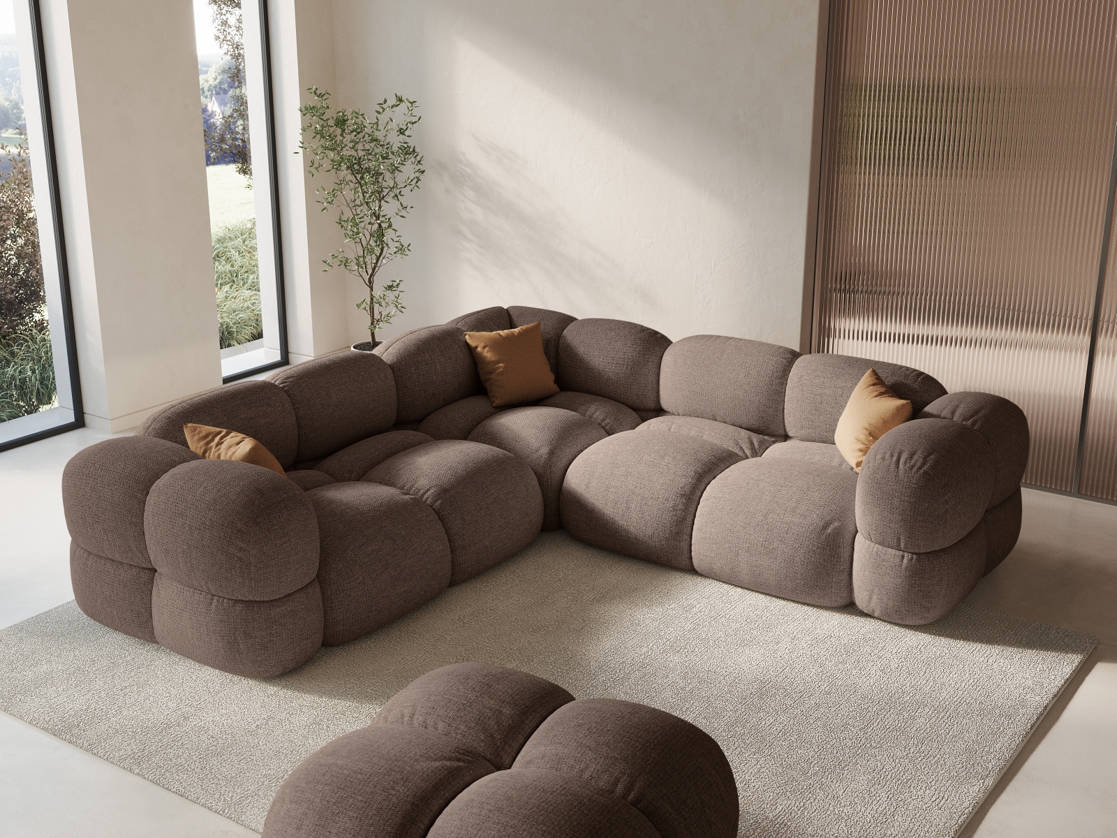 Cosmopolitan Design Symmetrisches Ecksofa Loretto 4-Sitzer Strukturierter Stoff Sorella Cappuccino