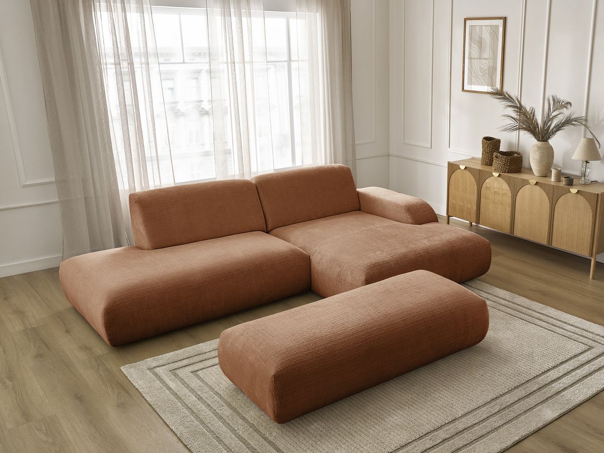 Bobochic Sirius Ecksofa mit Pouf 300 × 170 cm Strukturstoff Orange Ecke rechts