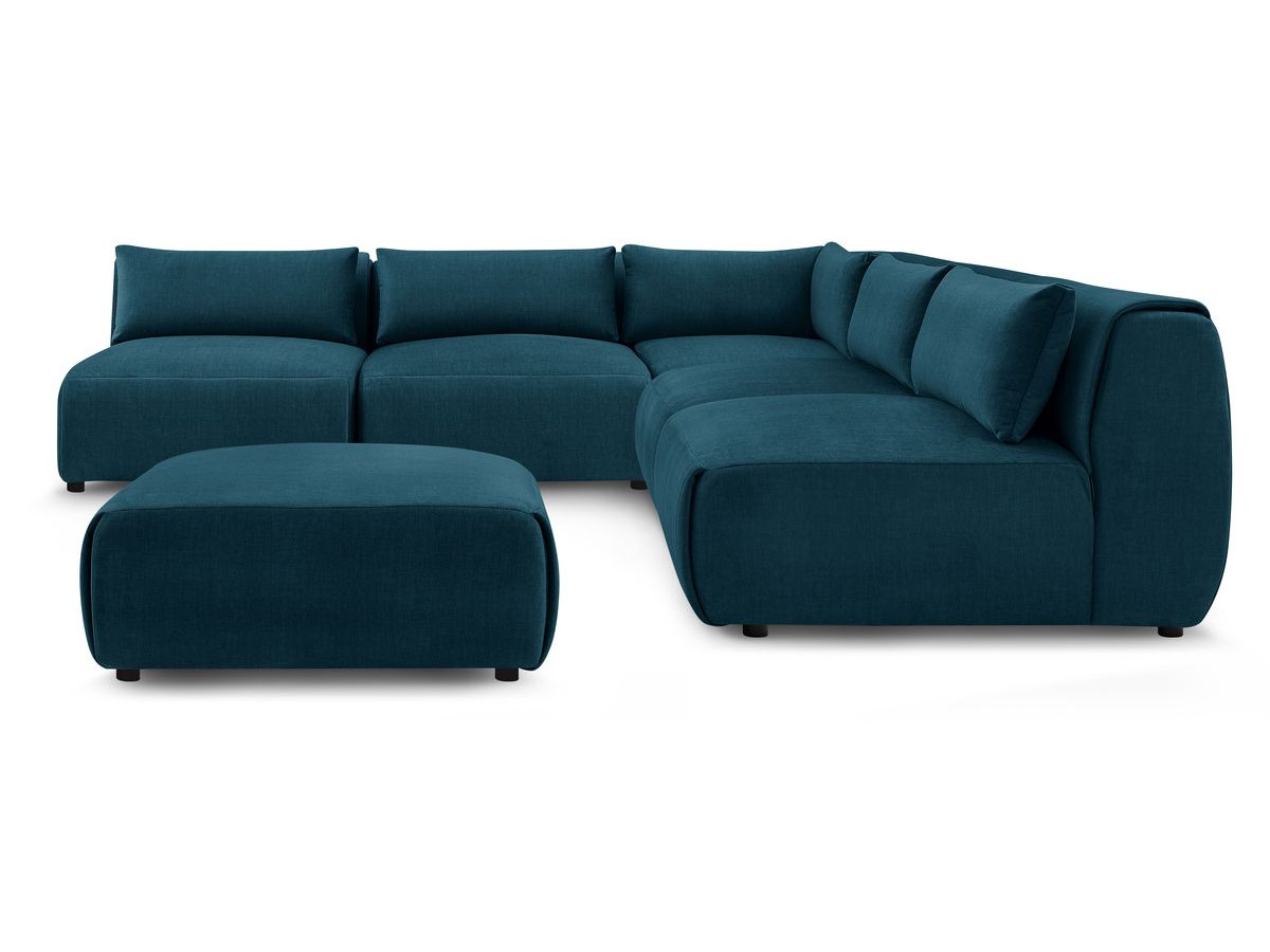 Bobochic Jeanne Ecksofa mit Pouf Samt Dunkelblau