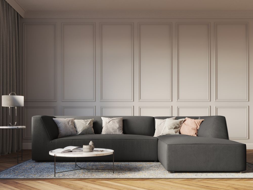 Cosmopolitan Design Ecksofa Siena 4-Sitzer Kord Scala Dunkelgrau Rechts