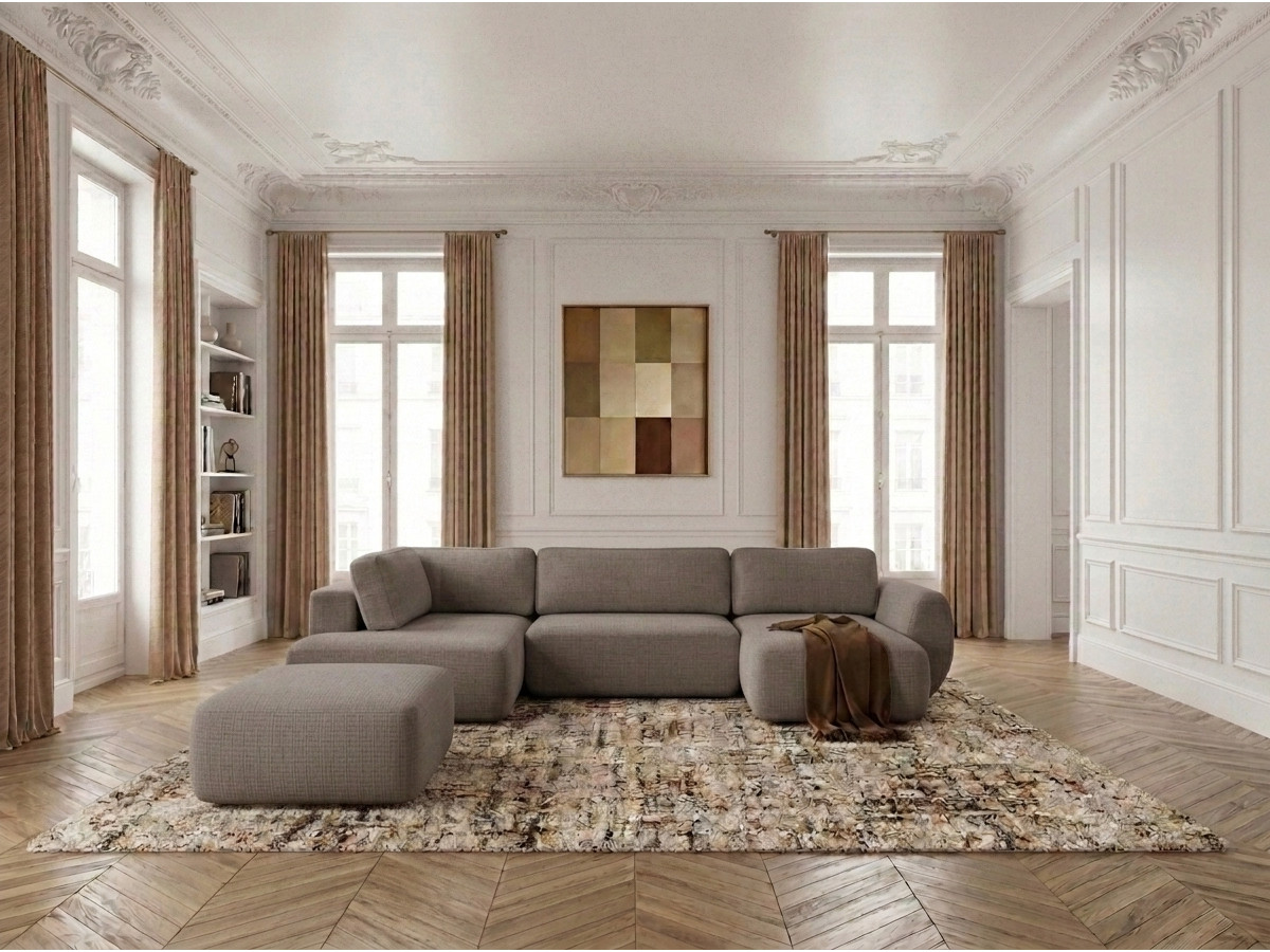 Bobochic Denise Wohnlandschaft mit Pouf Strukturstoff Taupe Ecke rechts
