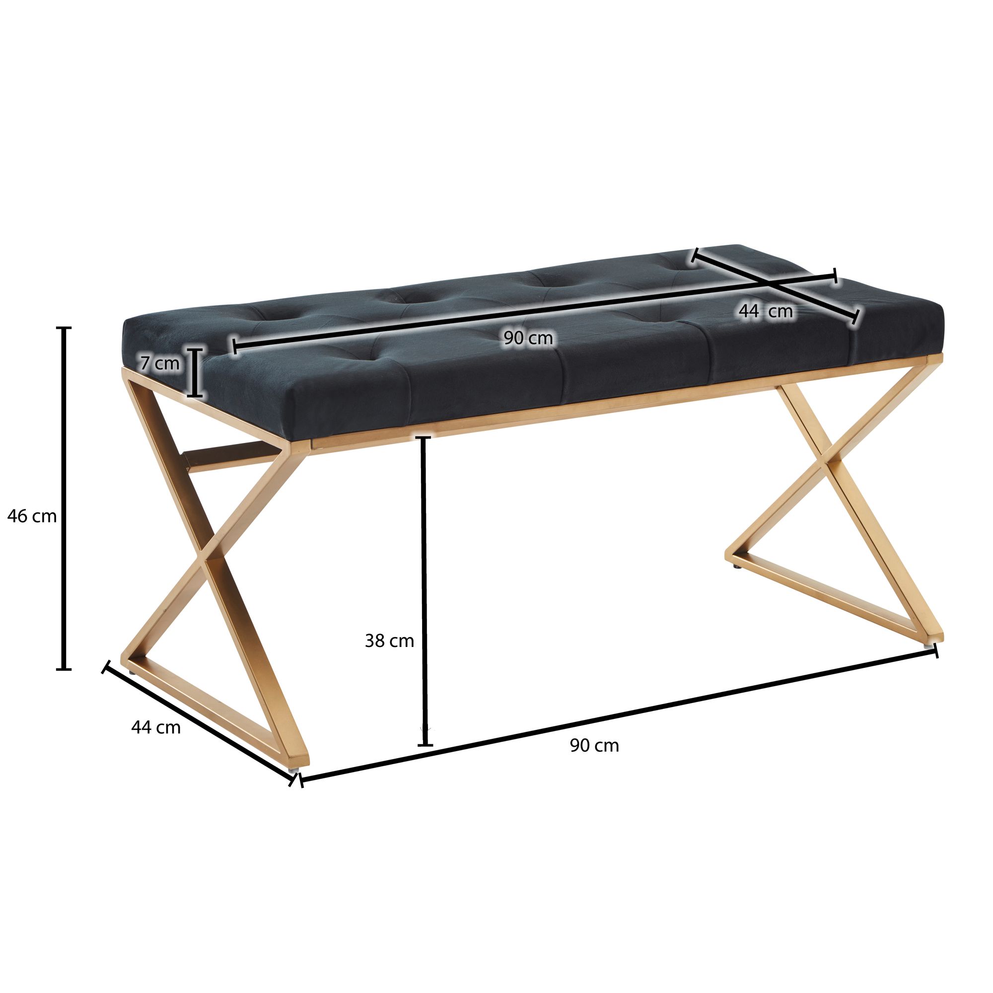 Polsterbank Sudureyri Samt Schwarz 90 × 44 × 46 cm