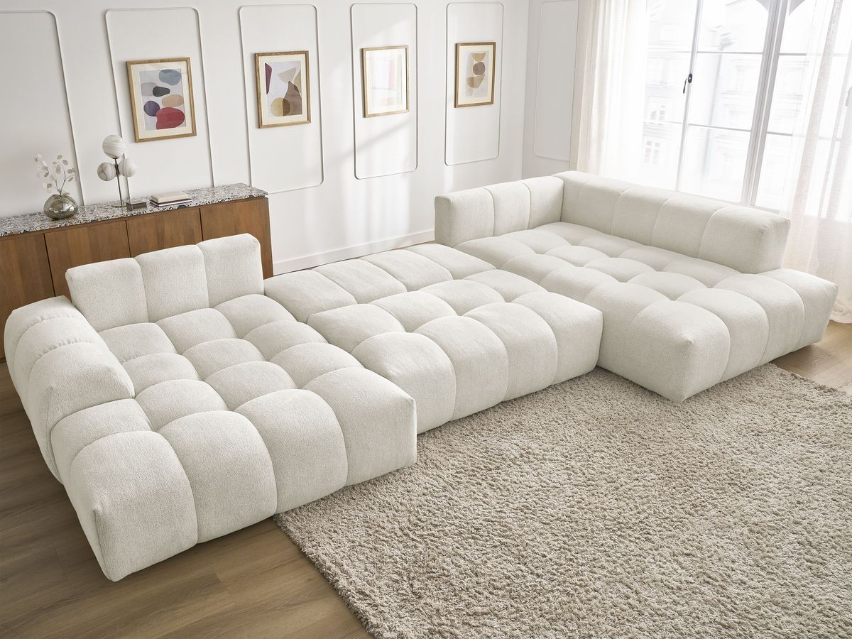 Bobochic Everest Wohnlandschaft, 14 Kissen Melange-Stoff Weiß Ecke links