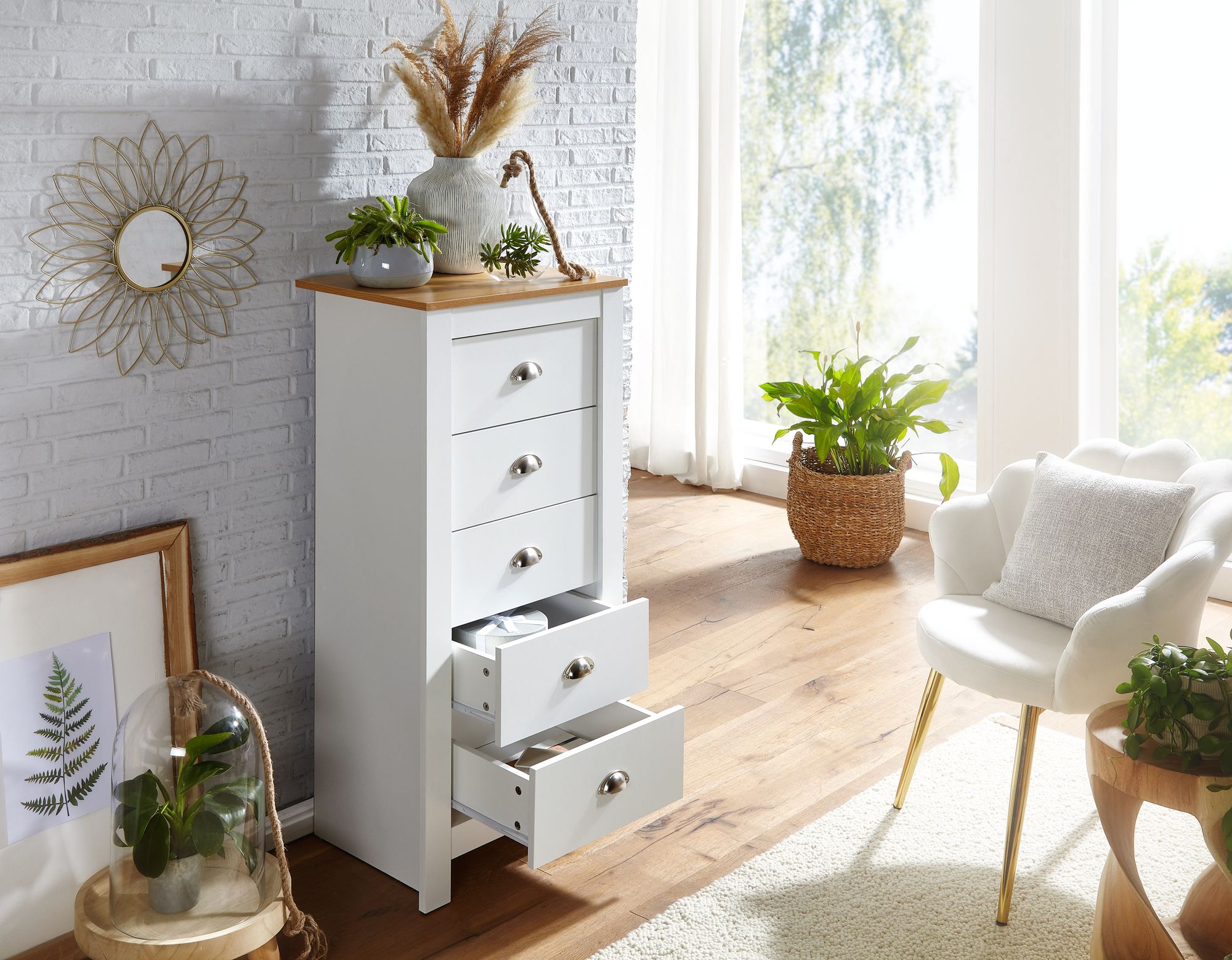 Kommode Breidavik Weiß 53 × 39 × 114 cm