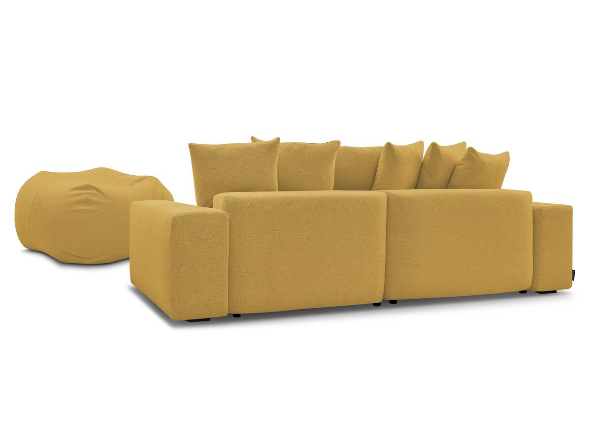 Bobochic Voltaire Ecksofa mit Schlaffunktion und Bettkasten und Pouf Melange-Stoff Gelb