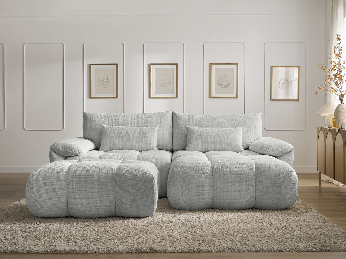 Bobochic Ivane Ecksofa mit Pouf Strukturstoff Hellgrau Ecke rechts