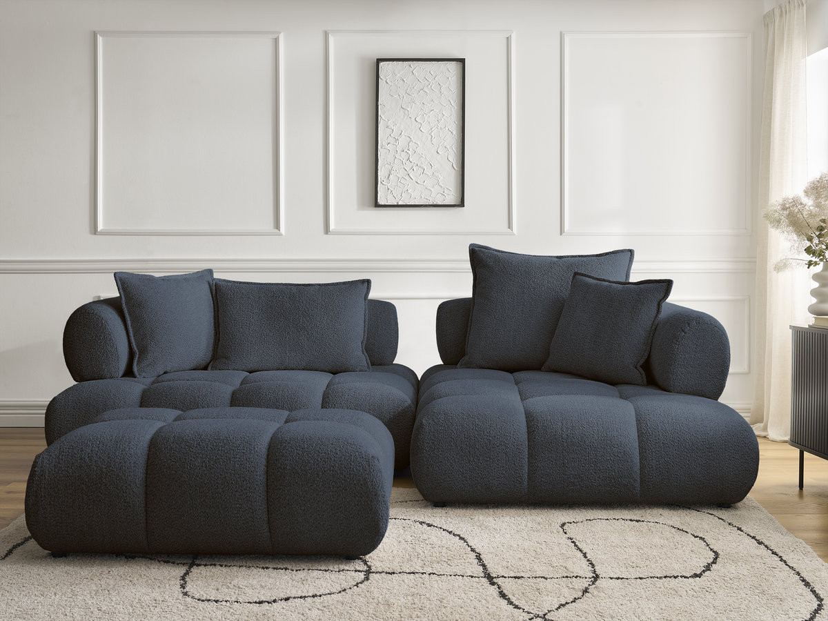 Bobochic Alya Ecksofa mit Pouf Bouclé-Stoff Dunkelblau Ecke rechts