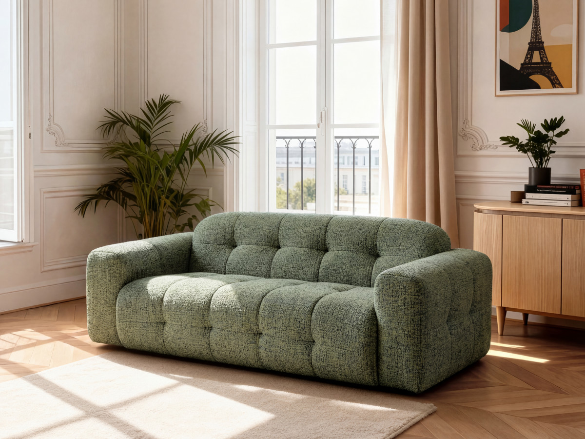 Bobochic Laura Sofa 3-Sitzer Melange-Stoff Hellgrün