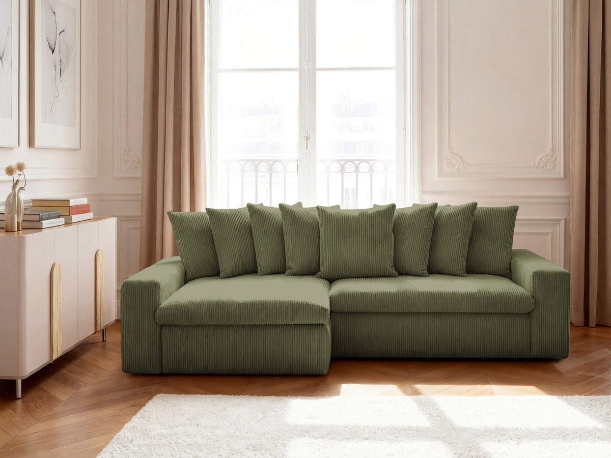 Bobochic Enore Ecksofa 330 × 157 cm Cordsamt Hellgrün Ecke links