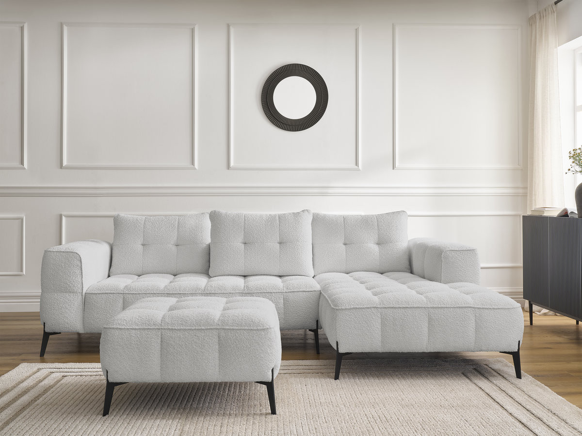 Bobochic Anis Ecksofa mit Pouf Bouclé-Stoff Hellgrau Ecke rechts