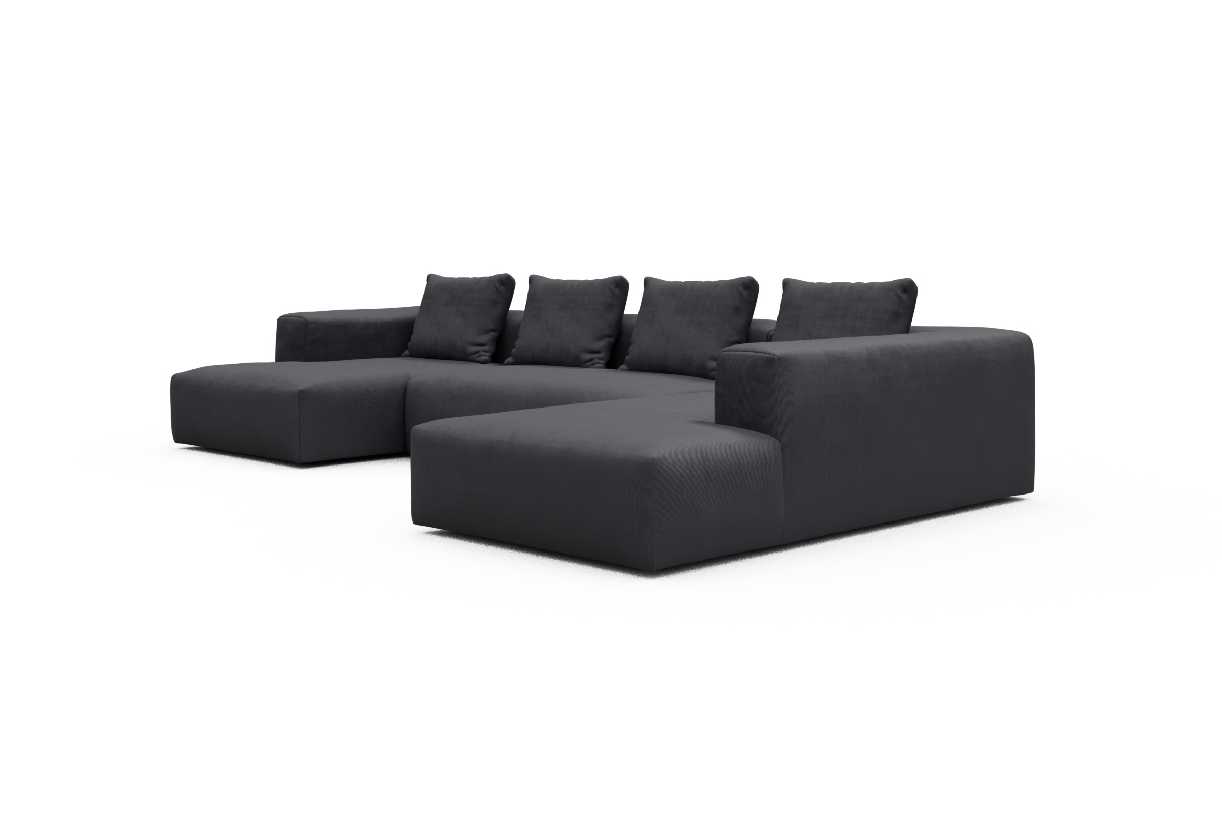 Wohnlandschaft Fred Relax-Ecke rechts mit 2-Sitzer und Chaiselongue links Cordufine-Slate-Grey