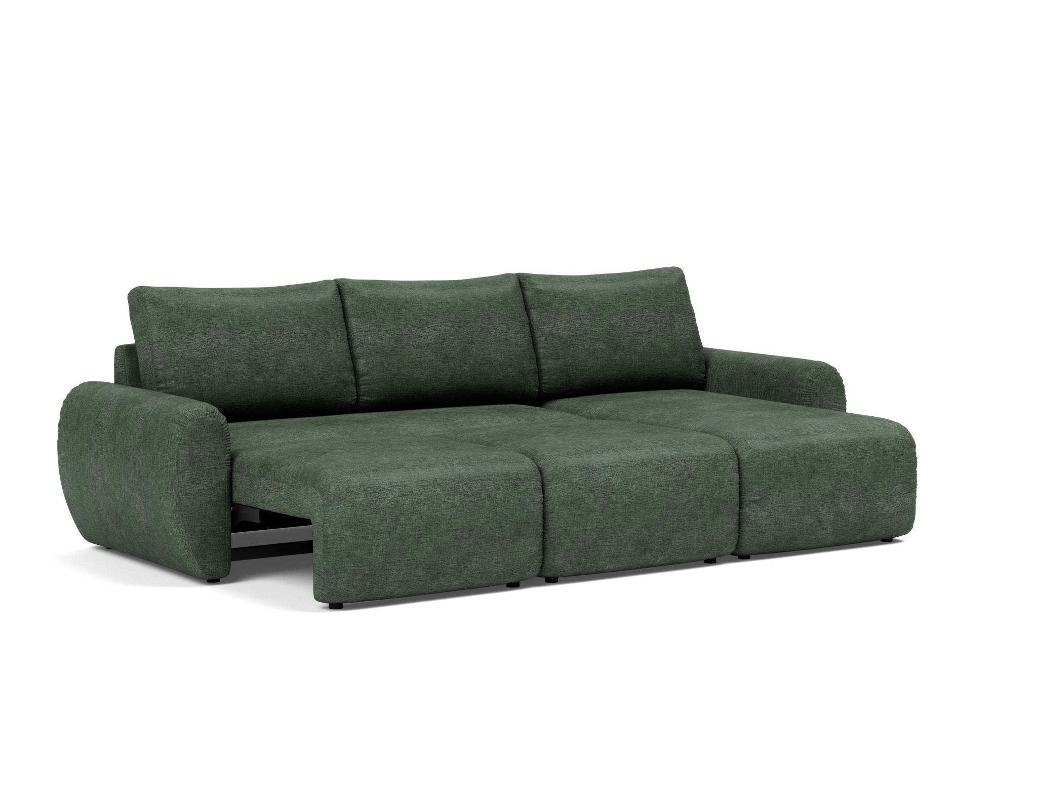 Schlafsofa Norum mit Chaiselongue und Curve-Armlehnen Flachgewebe Avella 281-Pine-Green