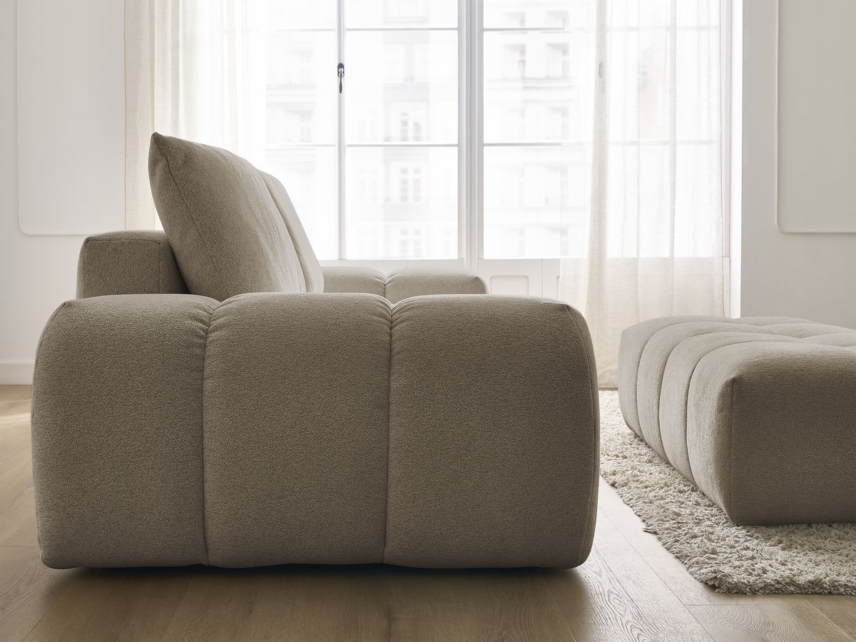 Bobochic Everest Sofa 3-Sitzer mit Pouf, 2 Kissen Melange-Stoff Taupe