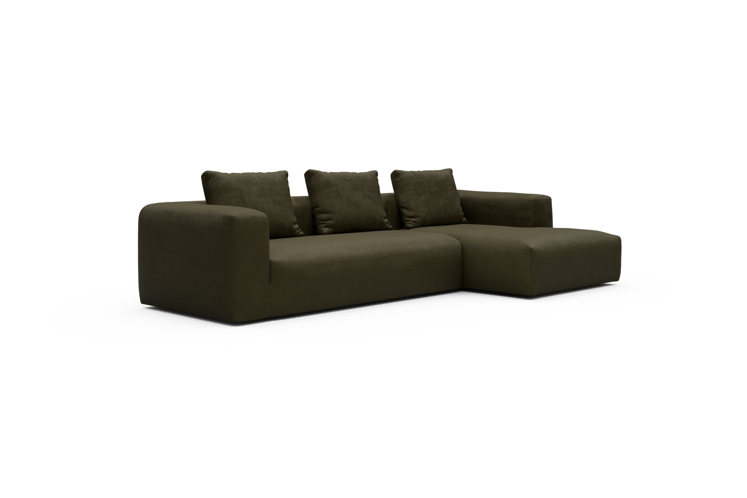 Ecksofa Fred Chaiselongue rechts mit 2,5-Sitzer Cordufine-Pine-Green
