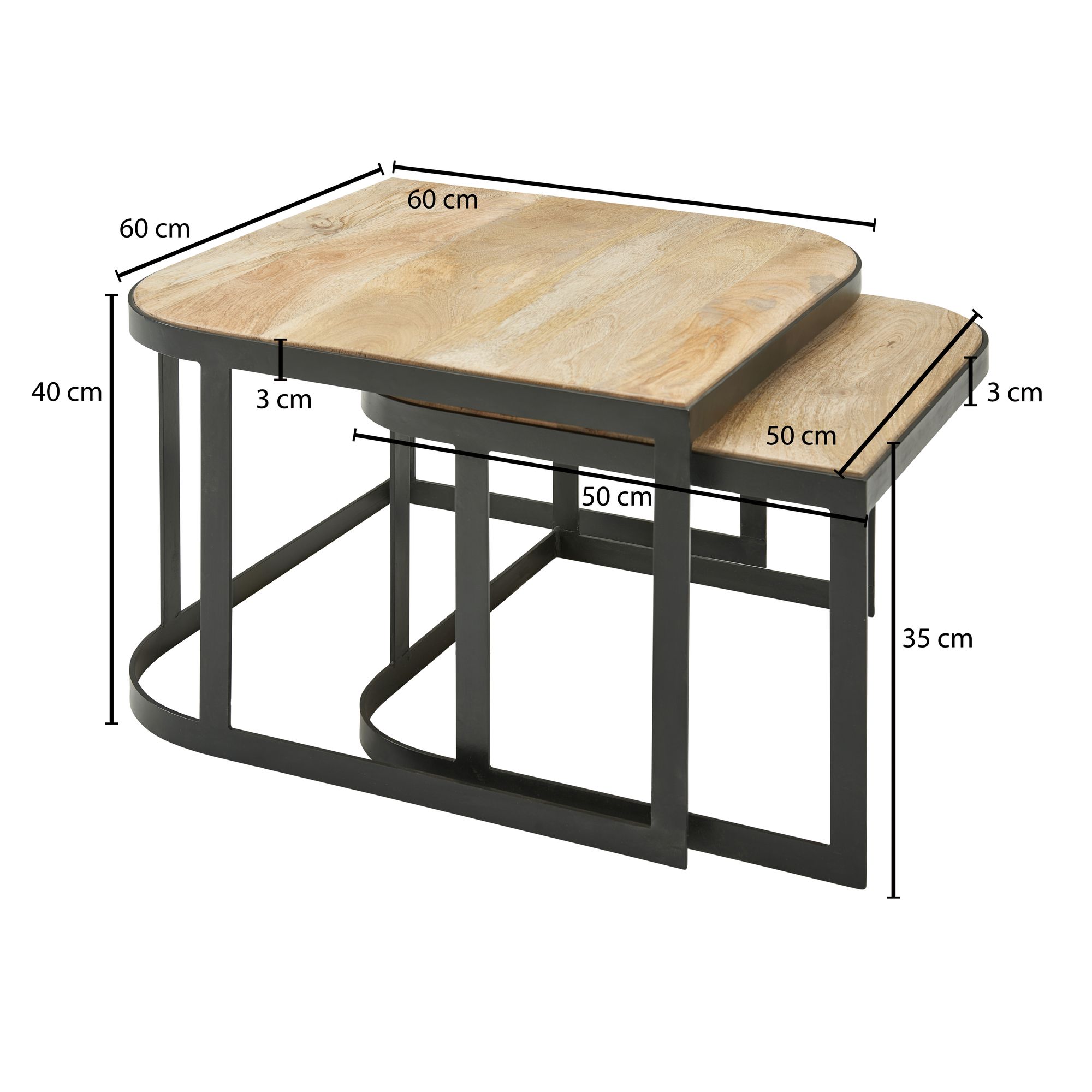 Satztisch 2er-Set Signabour Mango Massivholz Braun 60 × 60 × 40 cm
