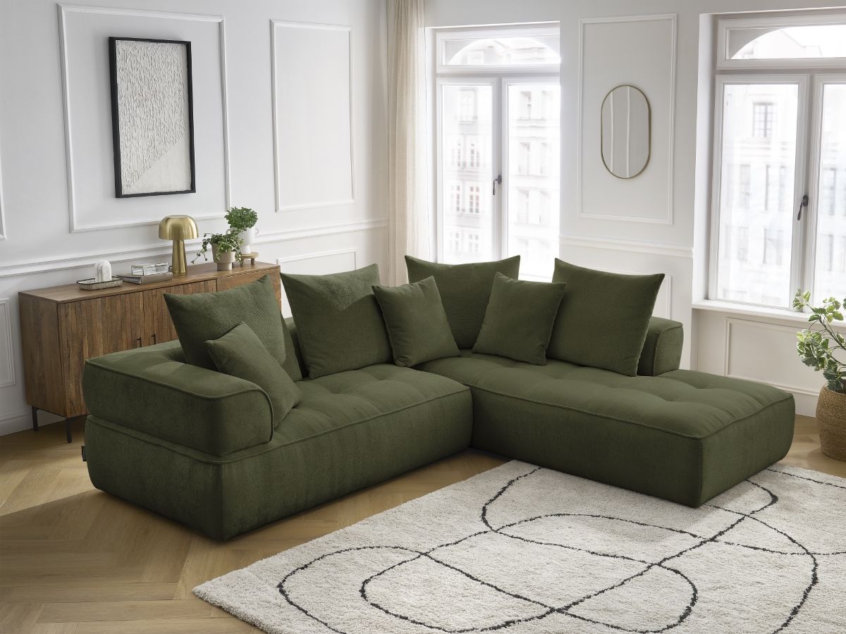 Bobochic Whesley Ecksofa Stoff Dunkelgrün Ecke rechts