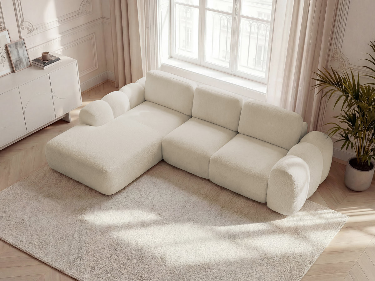 Bobochic Montaigne Ecksofa mit Schlaffunktion und Bettkasten 288 × 196 cm Bouclé-Stoff Beige Ecke links