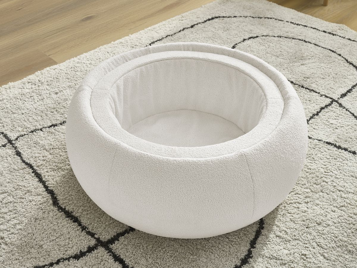 Bobochic Hayden Pouf mit Tablett, rund Bouclé-Stoff Weiß, 87 cm