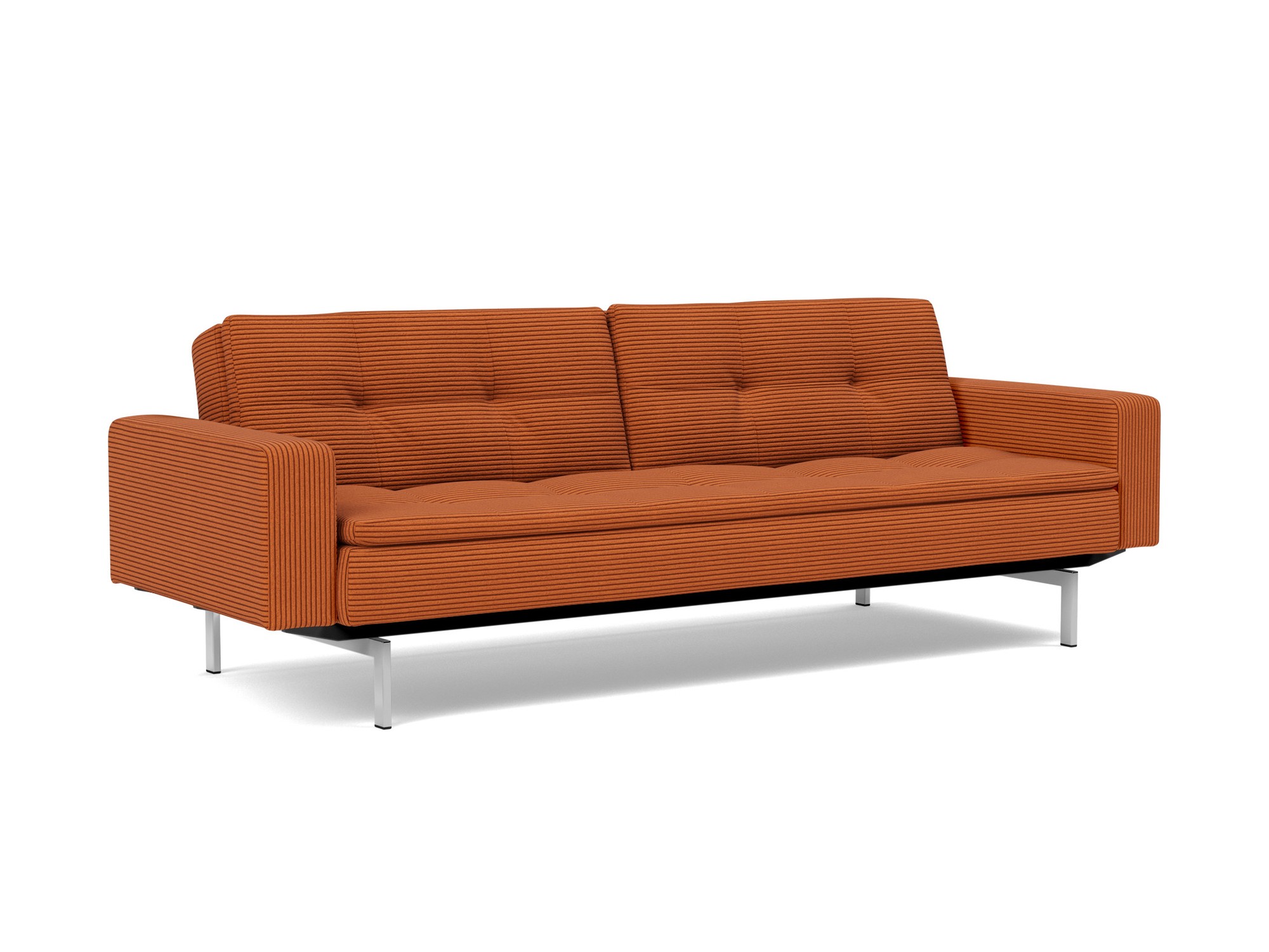 Schlafsofa Dublexo mit Armlehnen Kord Corduroy 595-Burnt-Orange Beine Chrom