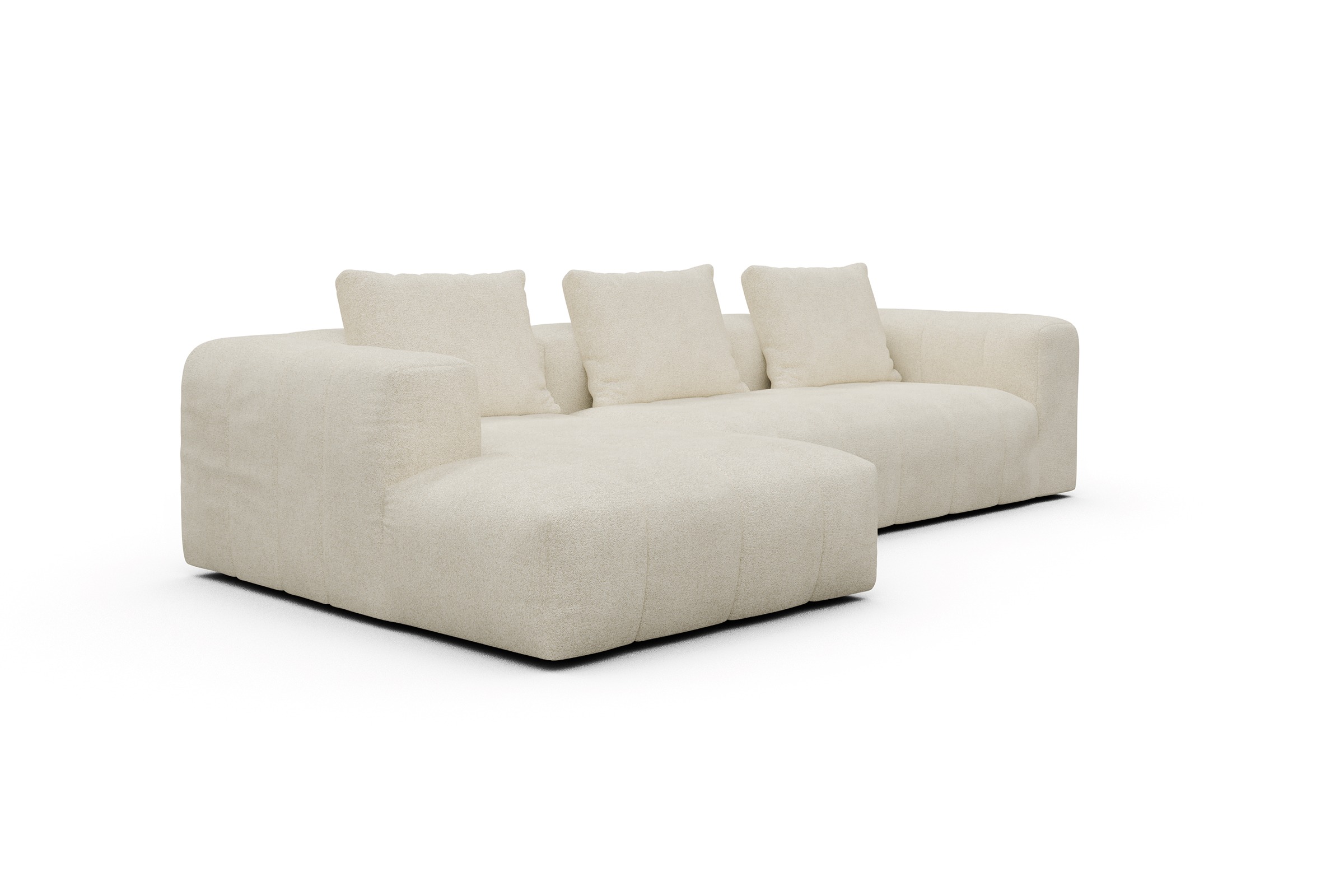 Ecksofa Hugo 2,5-Sitzer Armlehne rechts mit Chaiselongue Boucle-Off-White