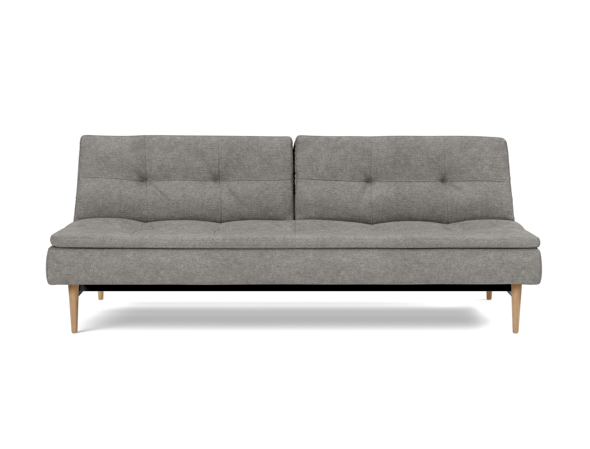 Schlafsofa Dublexo Flachgewebe Avella 282-Warm-Grey Beine Styletto Eiche hell