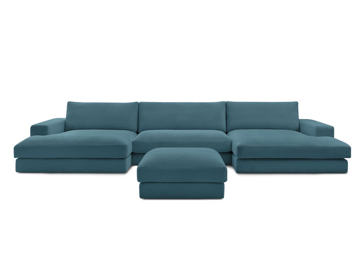Bobochic Leonard Wohnlandschaft mit Pouf 349 × 159 cm Cordsamt Hellblau