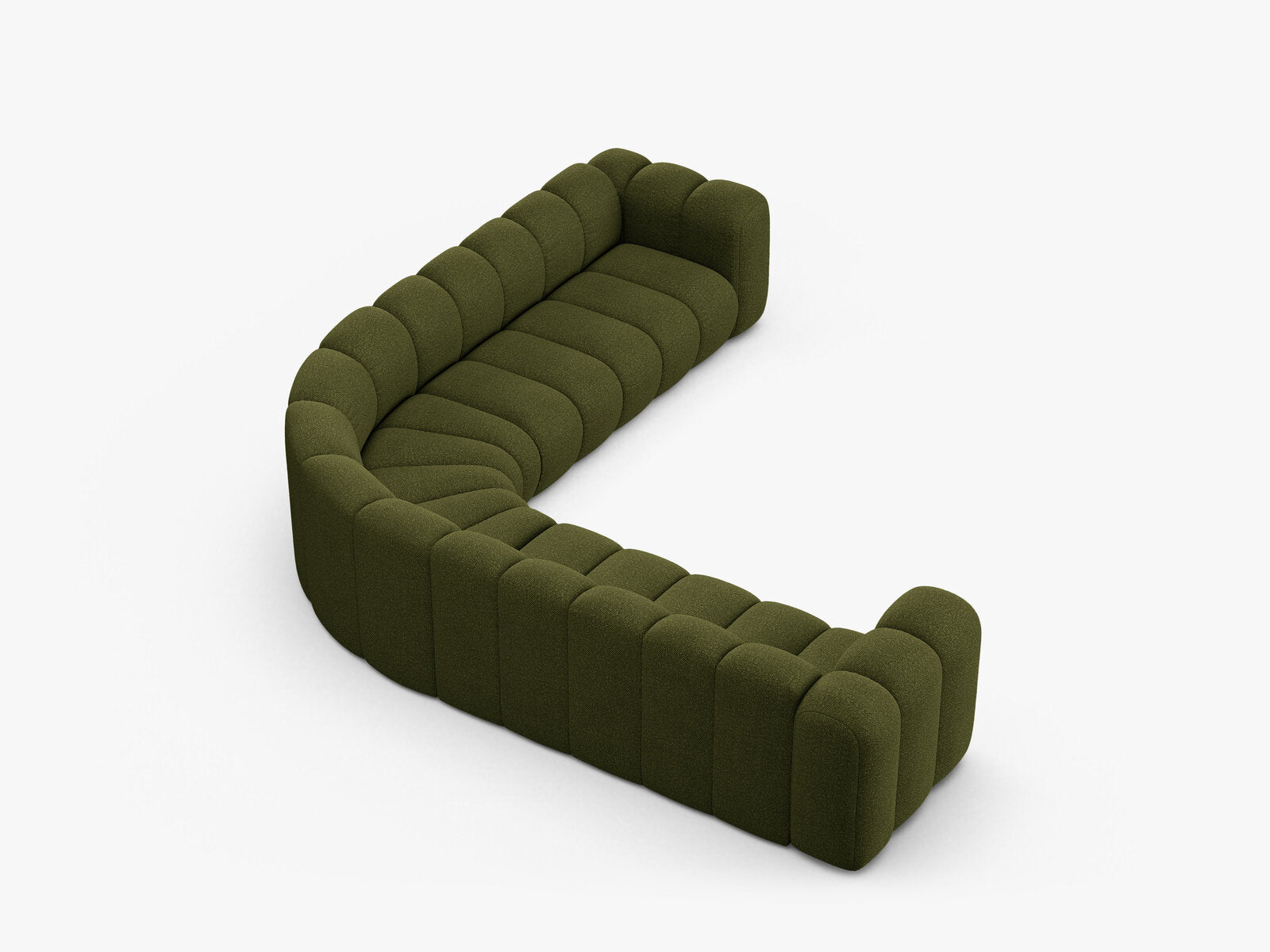 Micadoni symmetrisches Ecksofa Lupine 5-Sitzer  Boucle Baloo Dunkel-Olivgrün