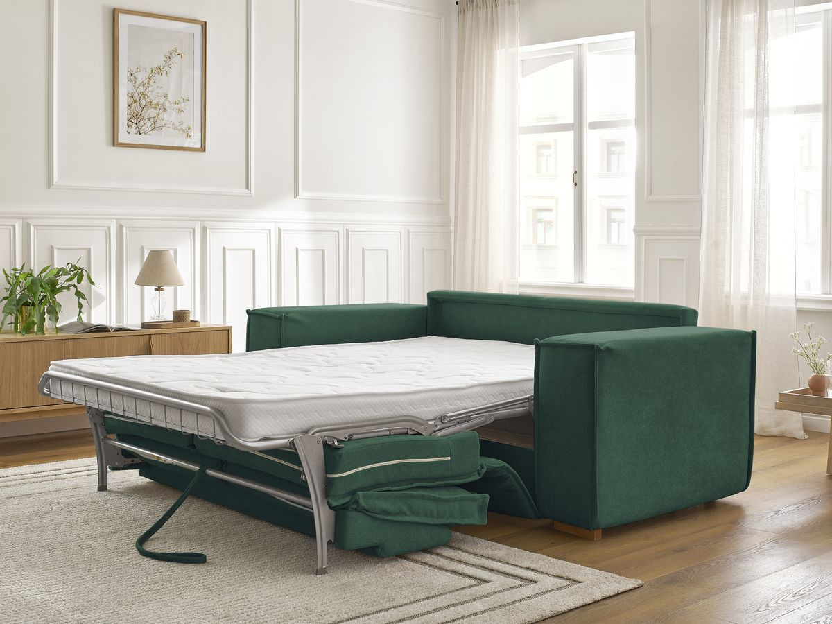 Bobochic Chelsea Schlafsofa 3-Sitzer Strukturstoff Grün, Liegefläche 160 × 200 cm