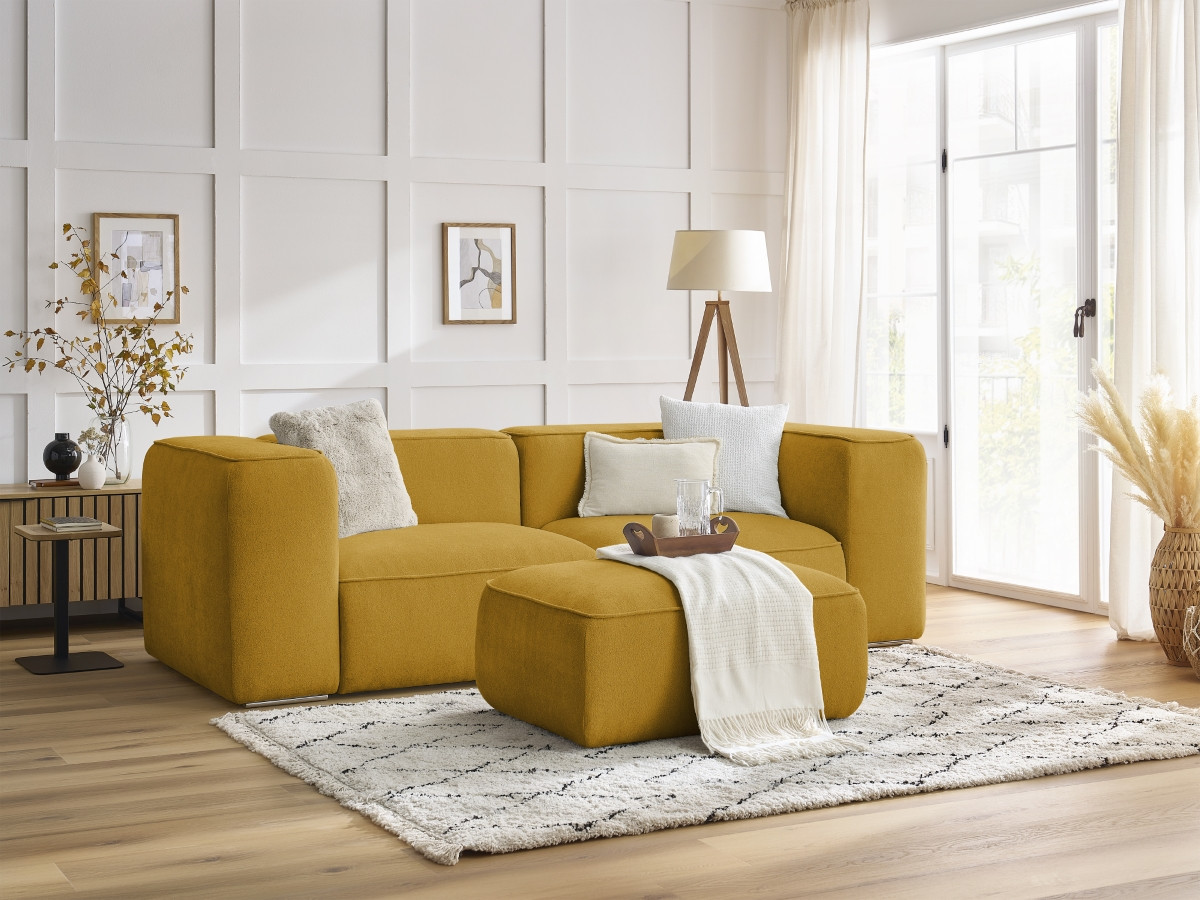 Bobochic Zephyr Sofa 3-Sitzer mit Pouf Strukturstoff Gelb
