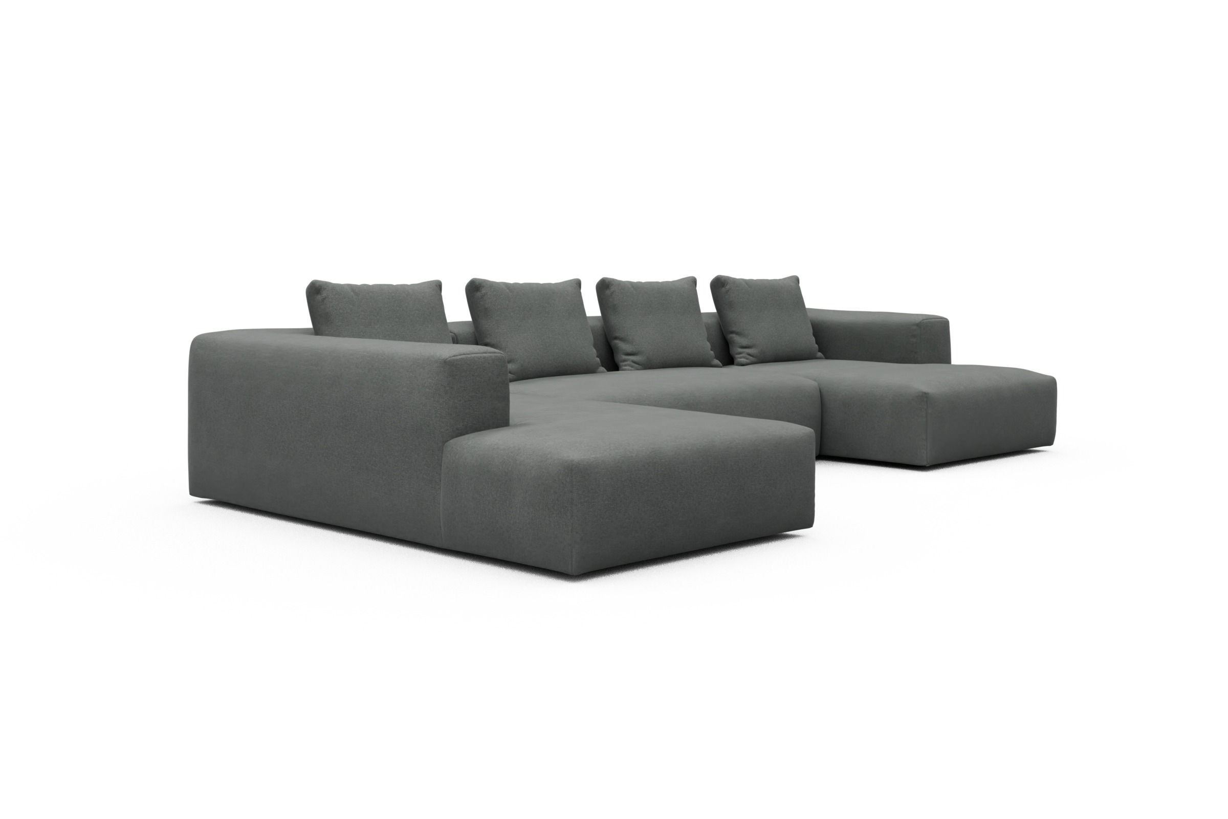 Wohnlandschaft Fred Relax-Ecke links mit 2-Sitzer und Chaiselongue rechts Strukturierter Stoff Satya 440-Steel-Grey