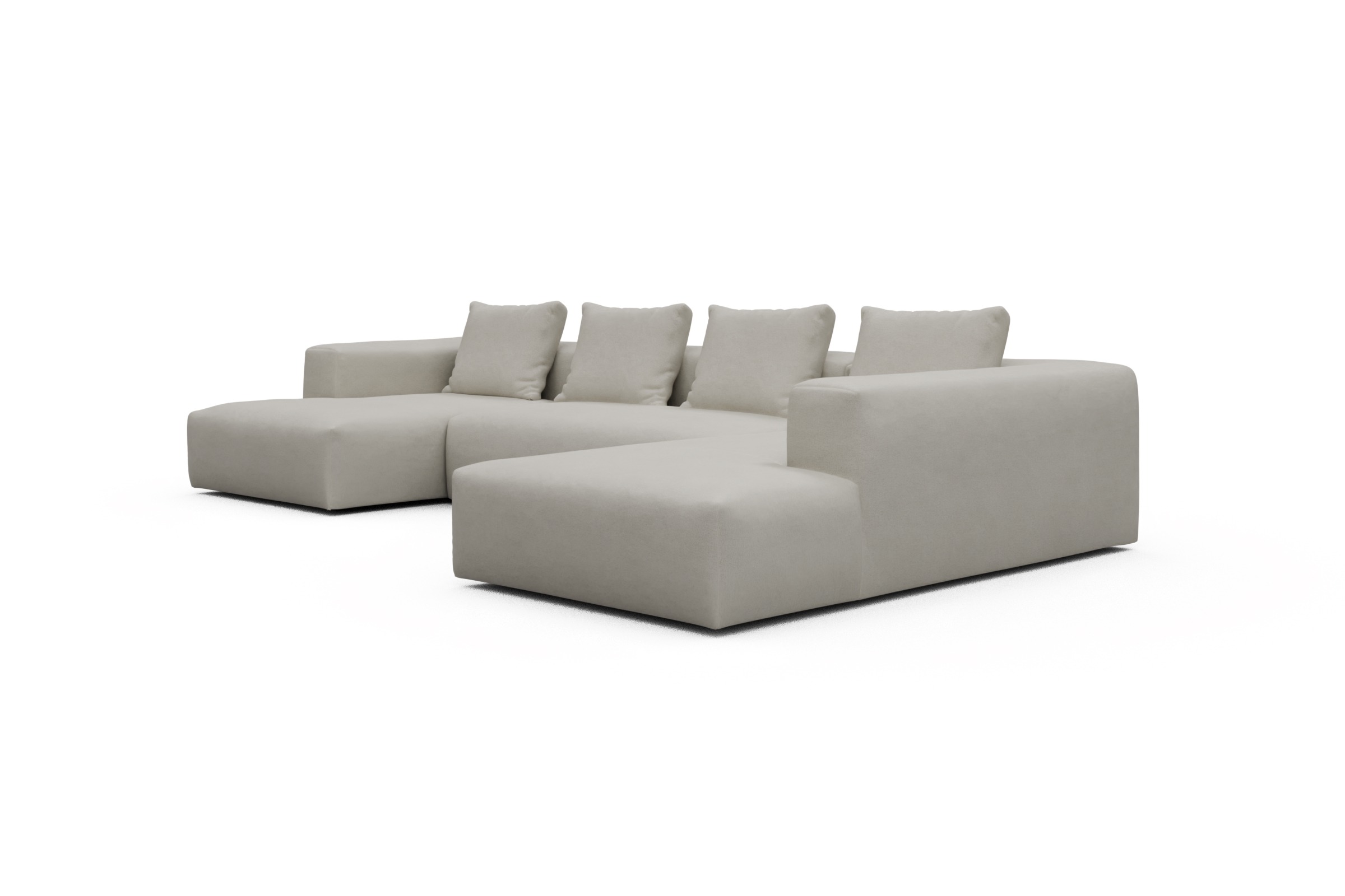 Wohnlandschaft Fred Relax-Ecke rechts mit 2-Sitzer und Chaiselongue links Denari-Clean-Beige