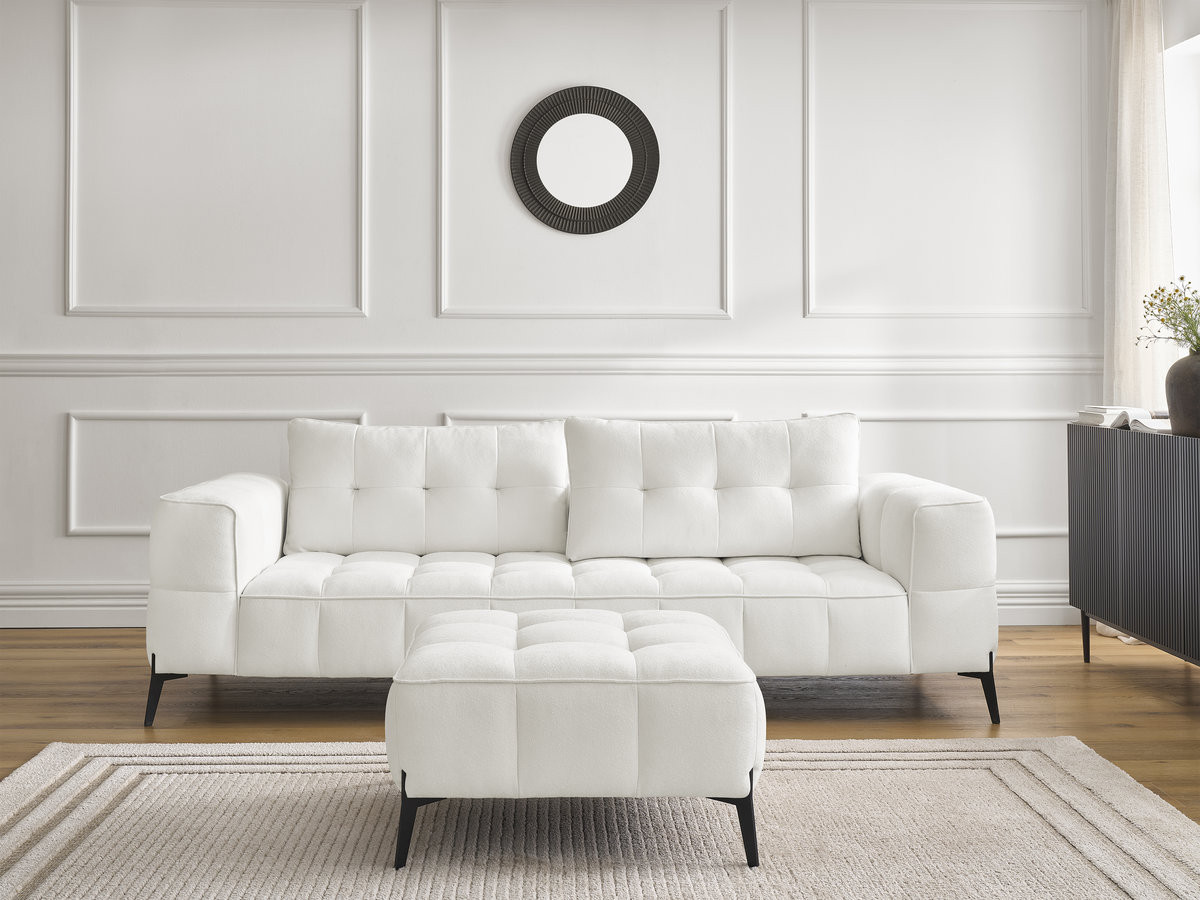 Bobochic Anis Sofa 3-Sitzer mit Pouf Strukturstoff Weiß