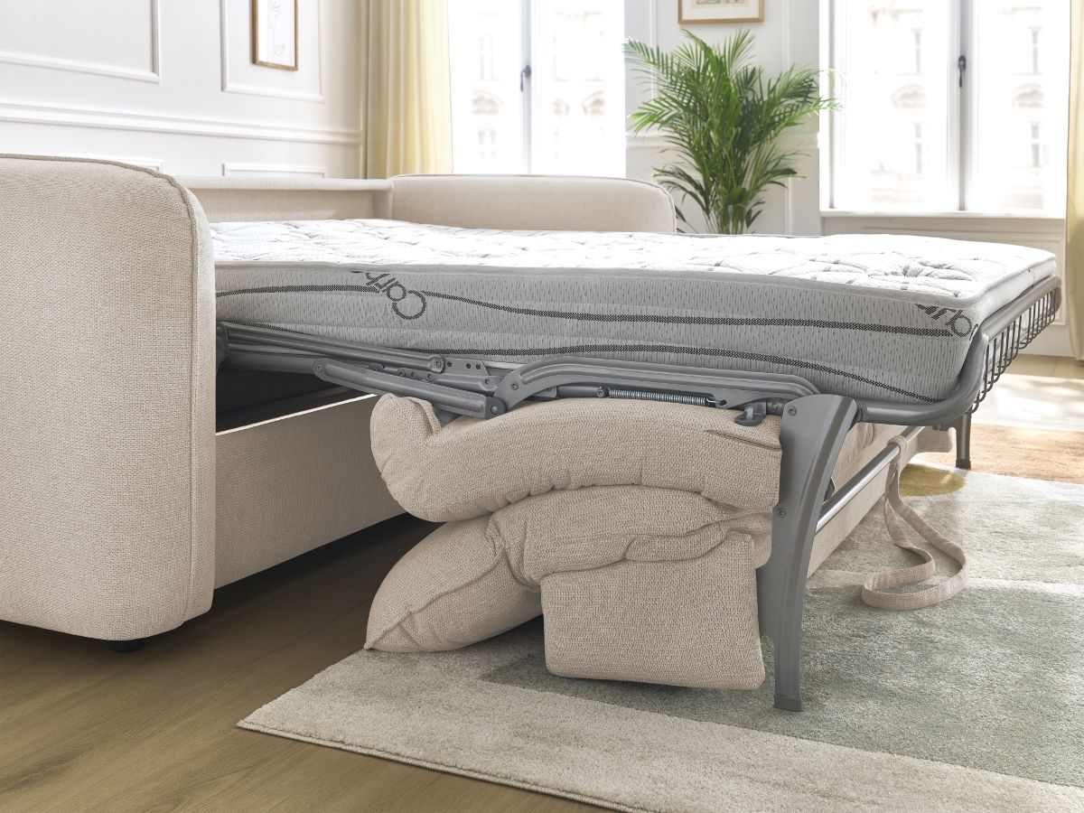Bobochic Achille Schlafsofa 3-Sitzer Melange-Stoff Beige, Liegefläche 140 × 200 cm