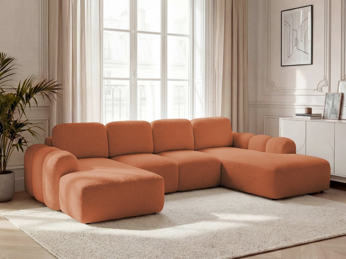 Bobochic Montaigne Wohnlandschaft Bouclé-Stoff Orange Ecke links