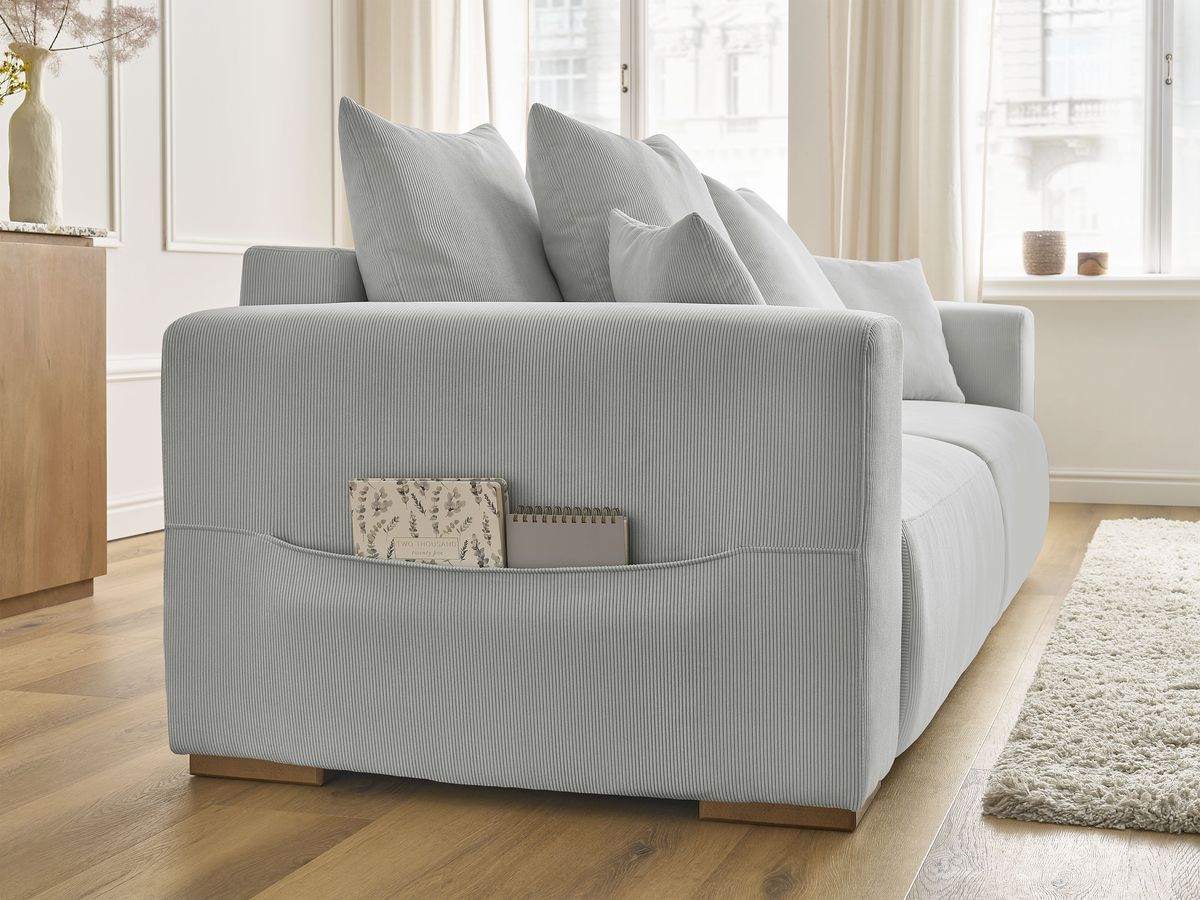 Bobochic Sidonie Schlafsofa 3-Sitzer mit Bettkasten Cordsamt Hellgrau