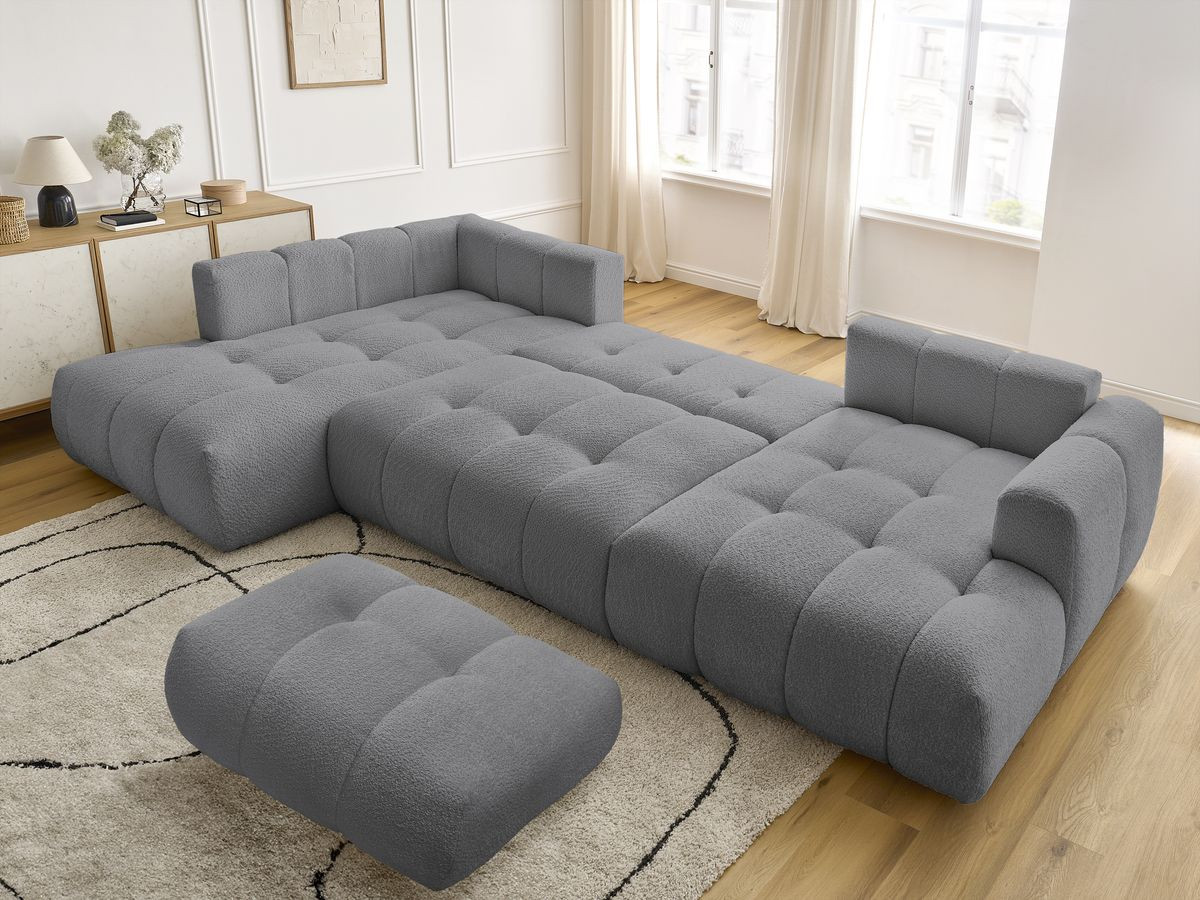Bobochic Fuji Wohnlandschaft mit Pouf Bouclé-Stoff Dunkelgrau Ecke rechts