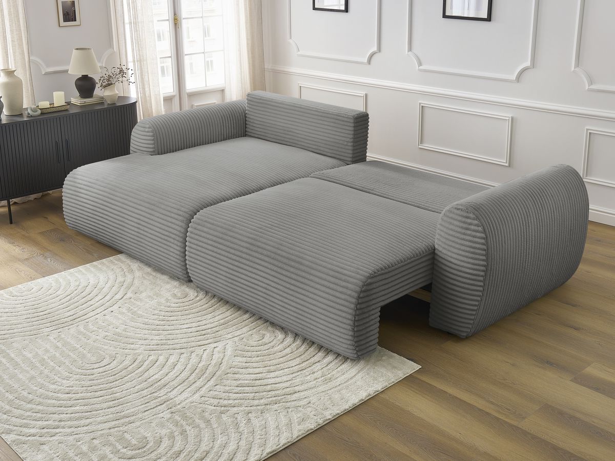 Bobochic Lucien Ecksofa mit Schlaffunktion und Bettkasten 314 × 167 cm Breitcord weich Dunkelgrau Ecke links